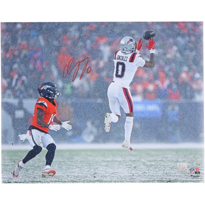 Christian Gonzalez New England Patriots Autographed Fanatics Authentic 16" x 20" Snow Interception Photograph