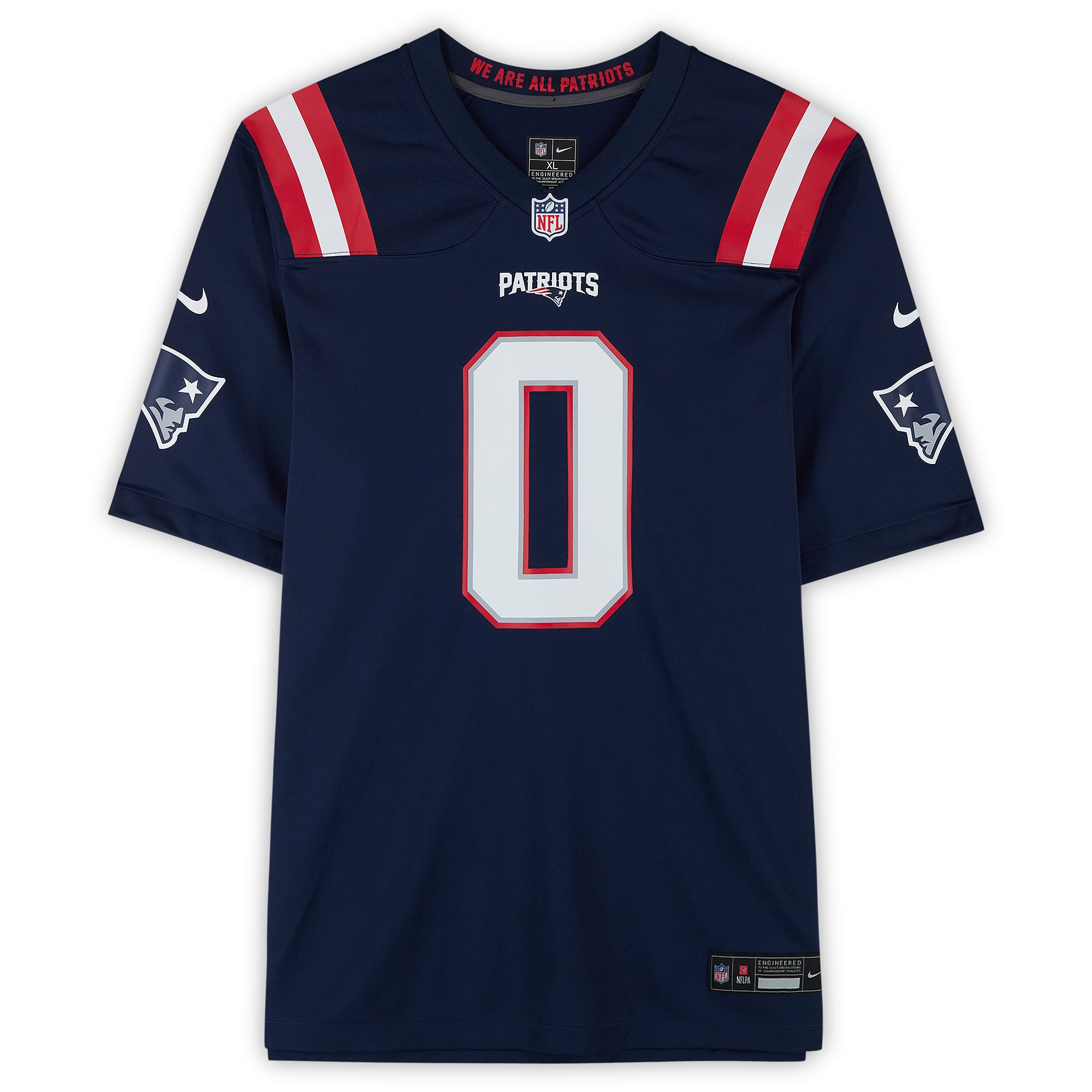 Maillot de match Nike bleu marine autographié par Christian Gonzalez, des New England Patriots