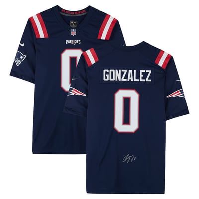 Christian Gonzalez New England Patriots Autographed Fanatics Authentic Navy Nike Game Jersey