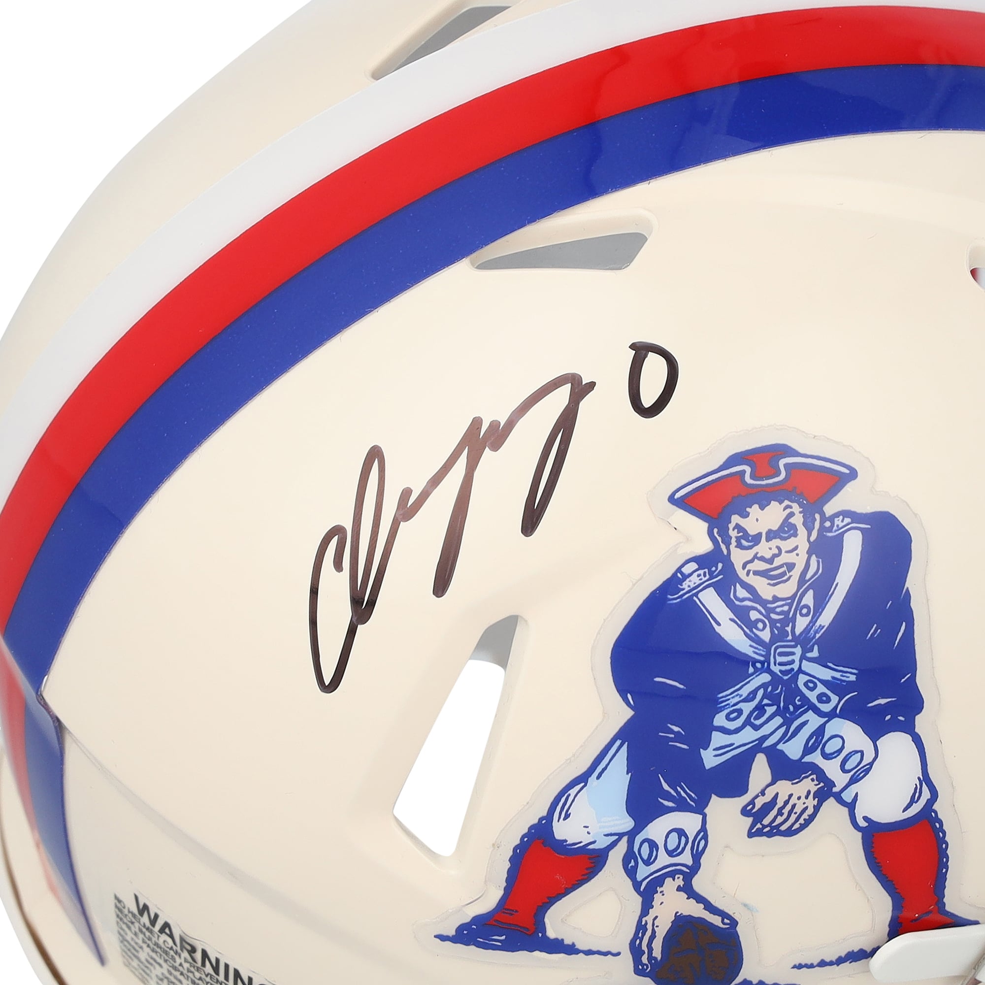 Casque Riddell Retro Speed ​​Mini autographié par Christian Gonzalez, joueur des New England Patriots