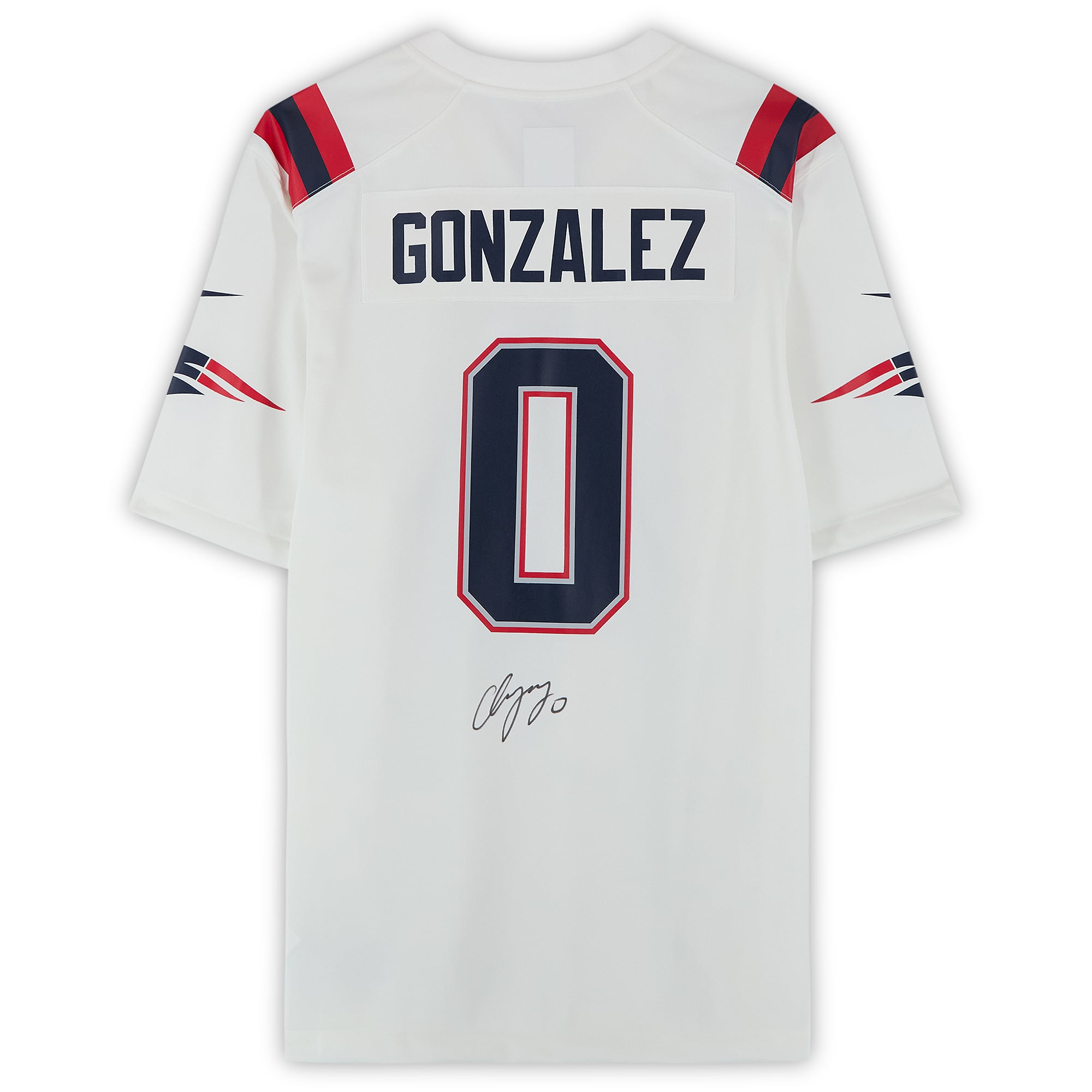 Maillot de match blanc Nike autographié par Christian Gonzalez, des New England Patriots