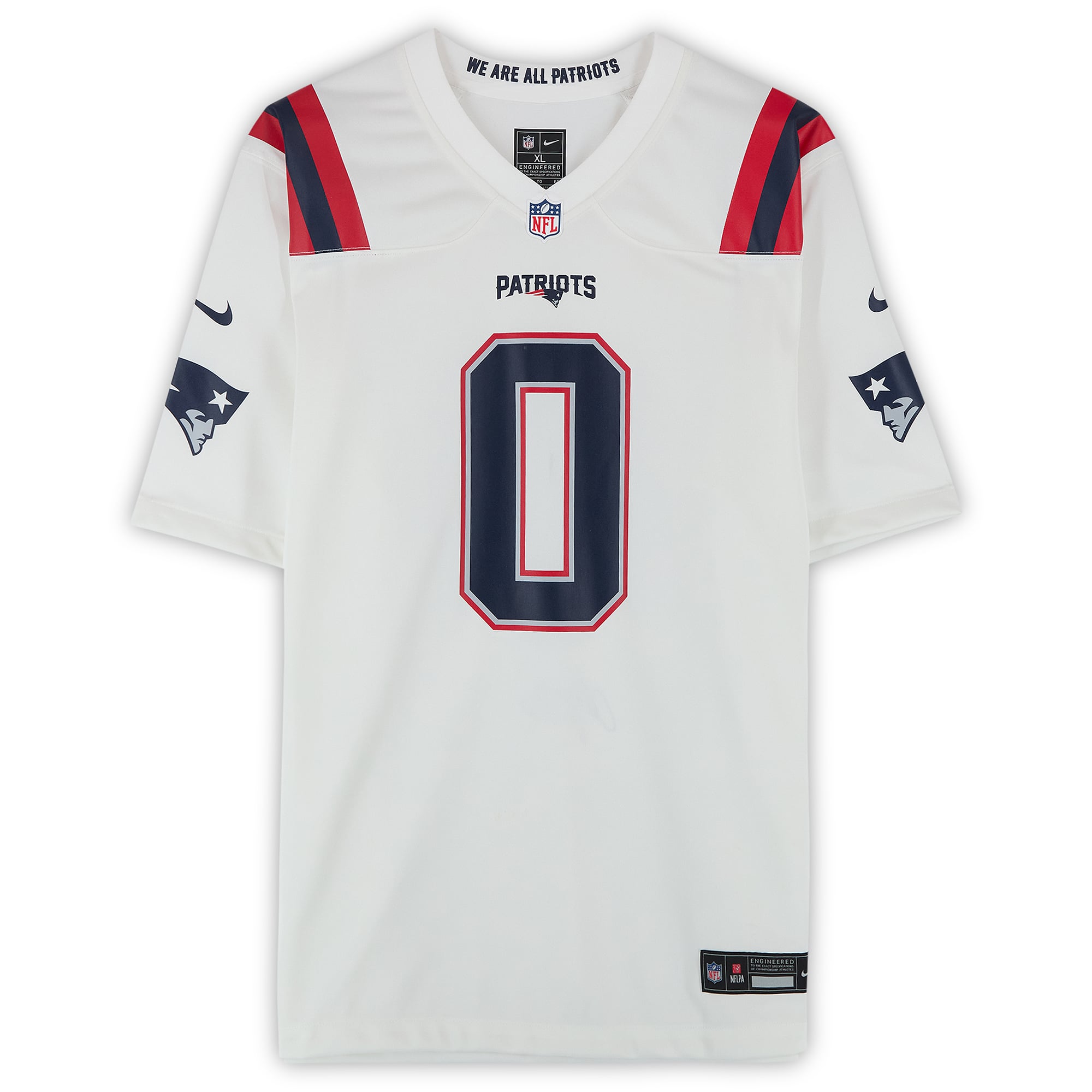 Maillot de match blanc Nike autographié par Christian Gonzalez, des New England Patriots