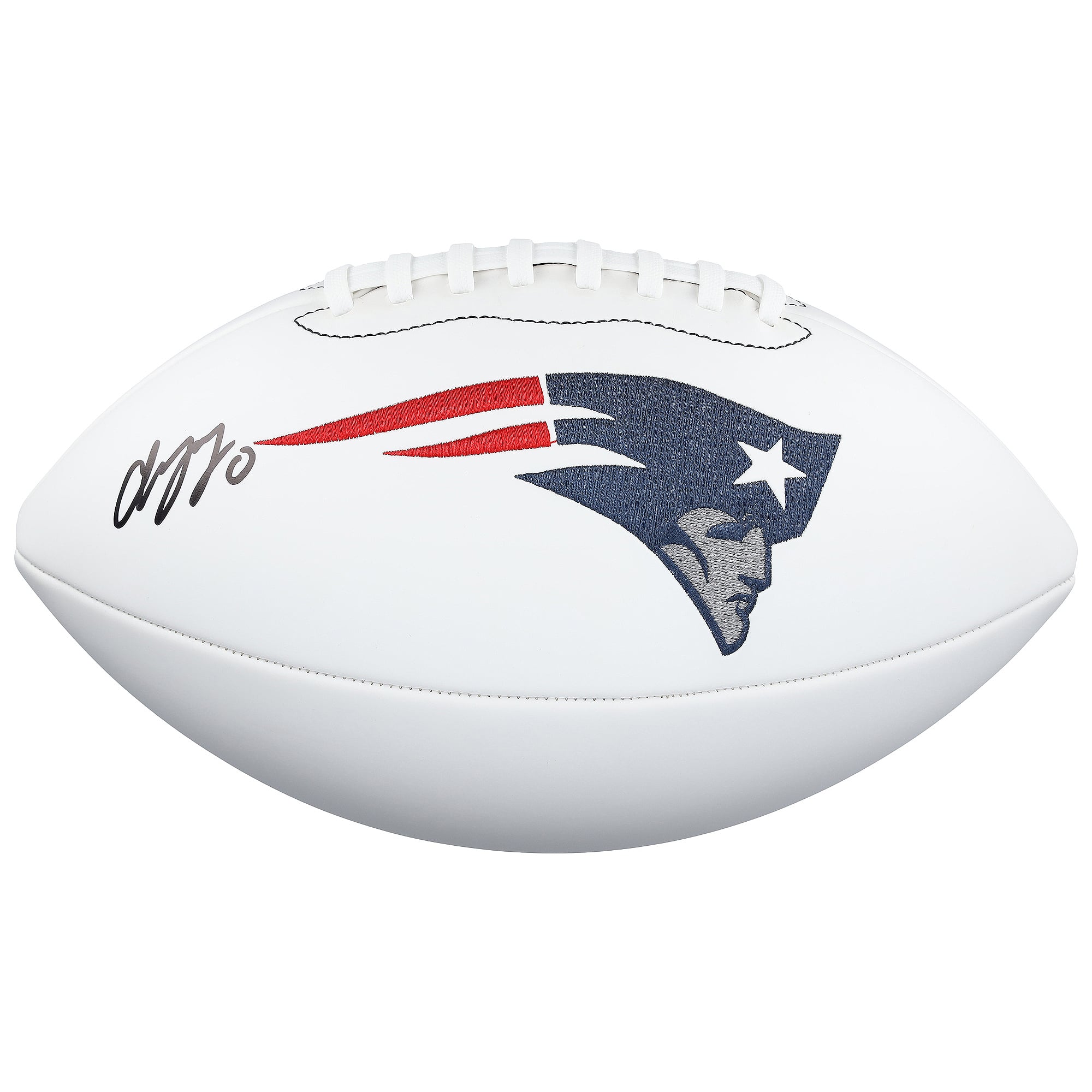 Ballon de football Wilson à panneau blanc autographié par Christian Gonzalez, des New England Patriots.