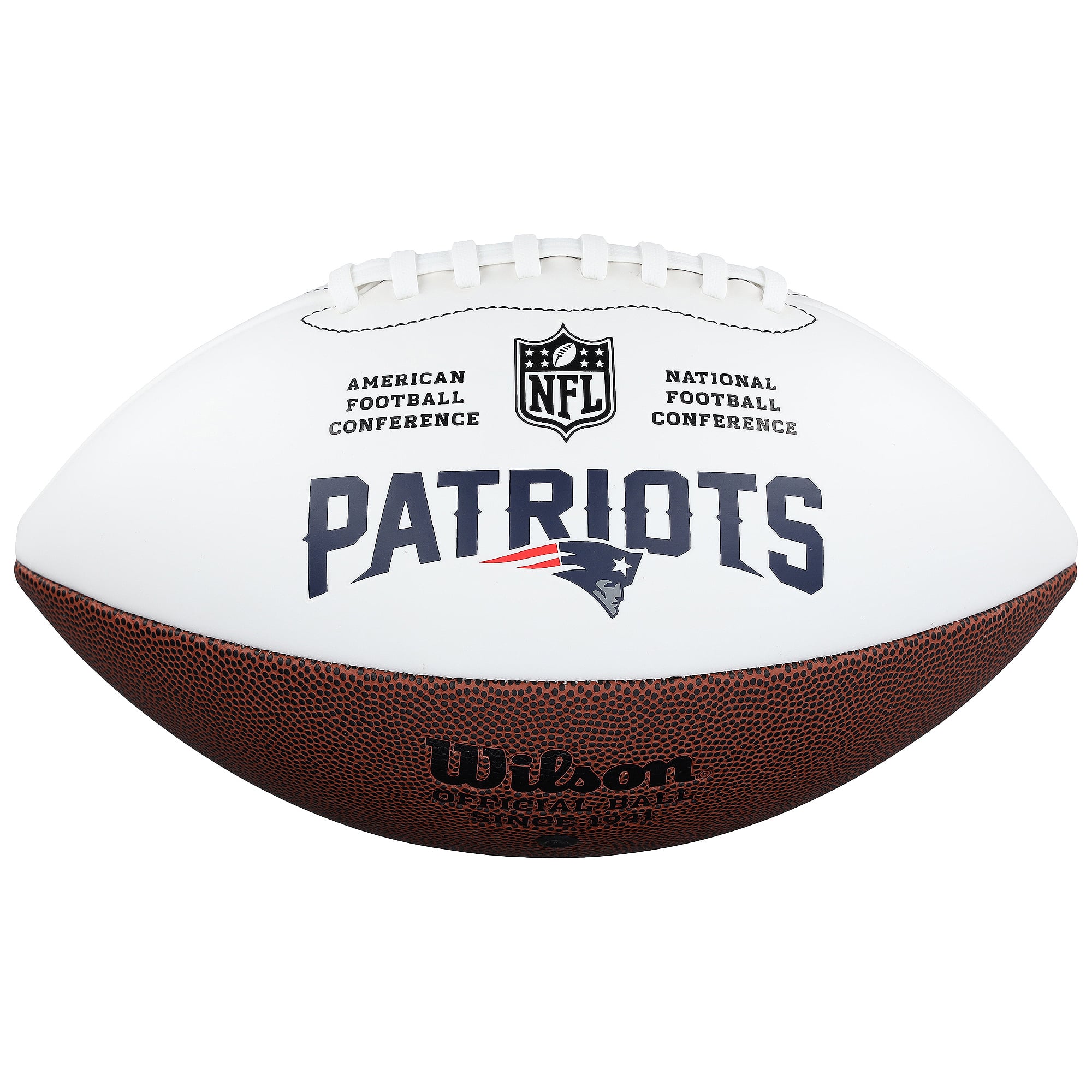 Ballon de football Wilson à panneau blanc autographié par Christian Gonzalez, des New England Patriots.