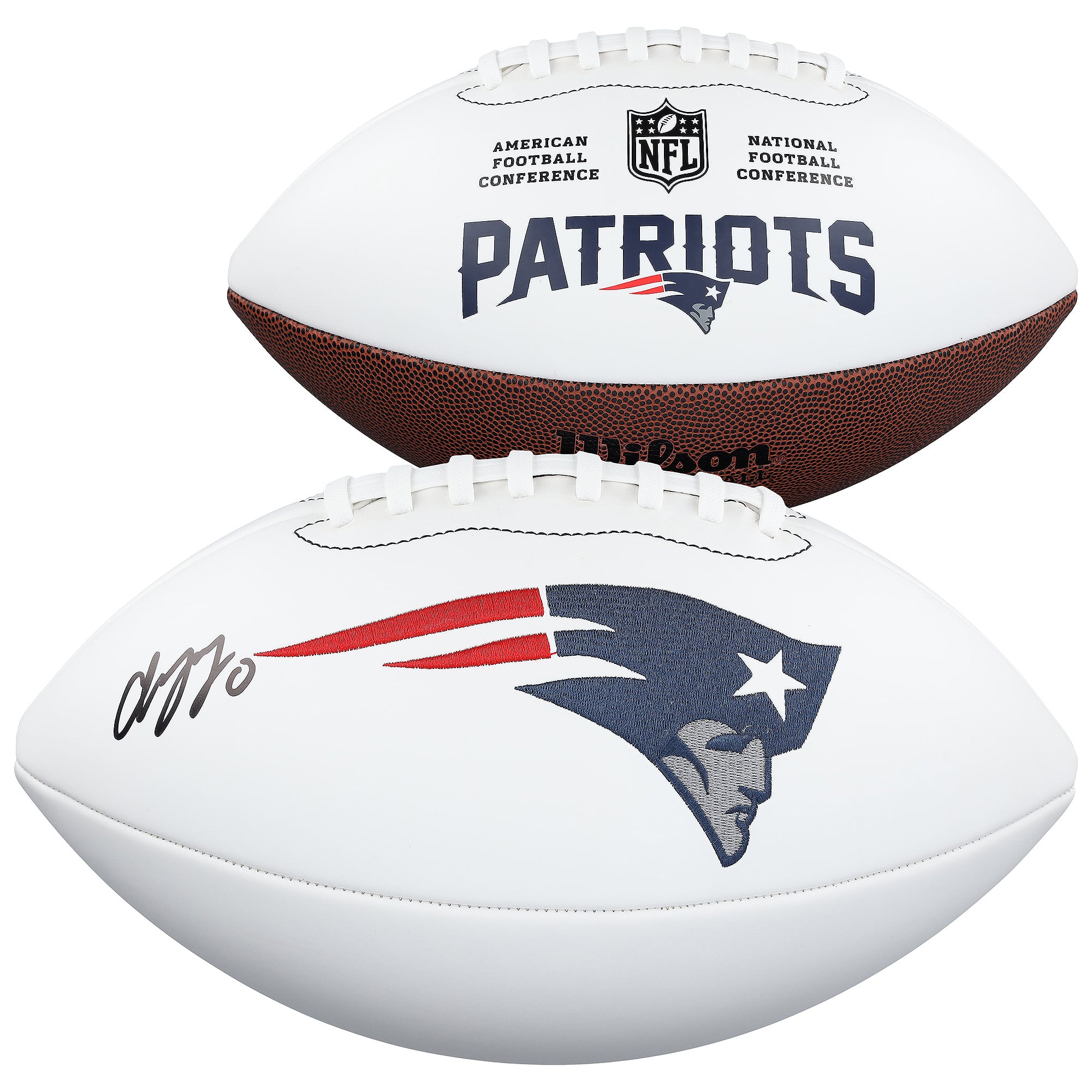 Ballon de football Wilson à panneau blanc autographié par Christian Gonzalez, des New England Patriots.
