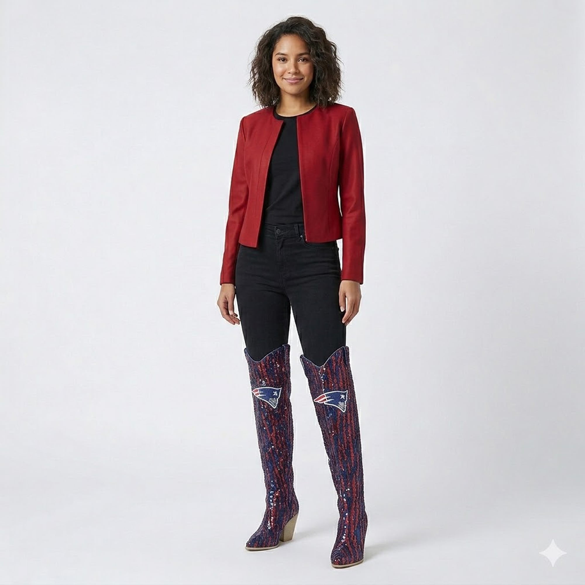 Cuce New England Patriots Over-the-Knee Two-Tone Sequin Boots