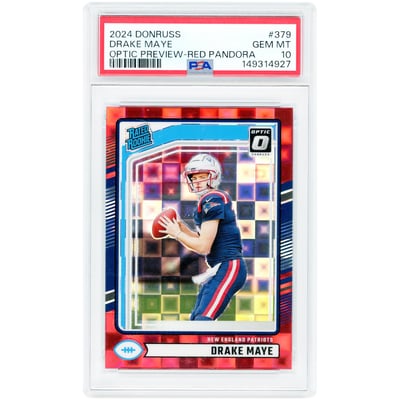 Drake Maye New England Patriots 2024 Panini Donruss Optic Rated Rookie Red Pandora #379 PSA Authenticated 10 Rookie Card