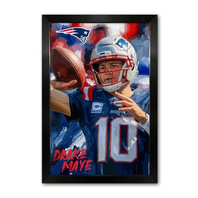Drake Maye New England Patriots 27" x 39" Framed Football Player Action Portrait – Artist Series Print