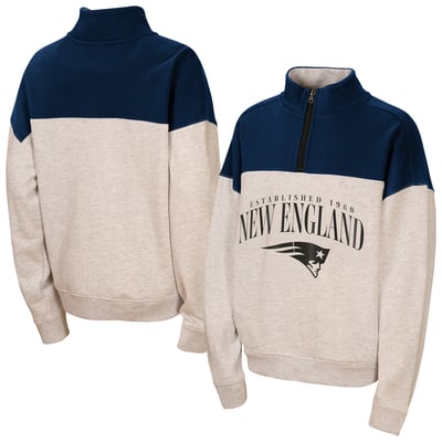  New England Patriots WEAR by Erin Andrews Girls Youth Blitz Colorblock Half-Zip Sweatshirt - Heather Gray