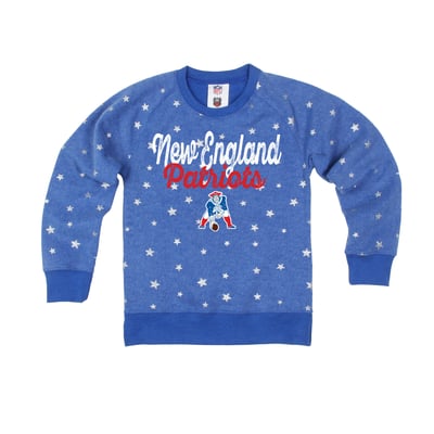  New England Patriots Wes & Willy Girls Youth Shimmer Star Reverse Sweatshirt - Royal