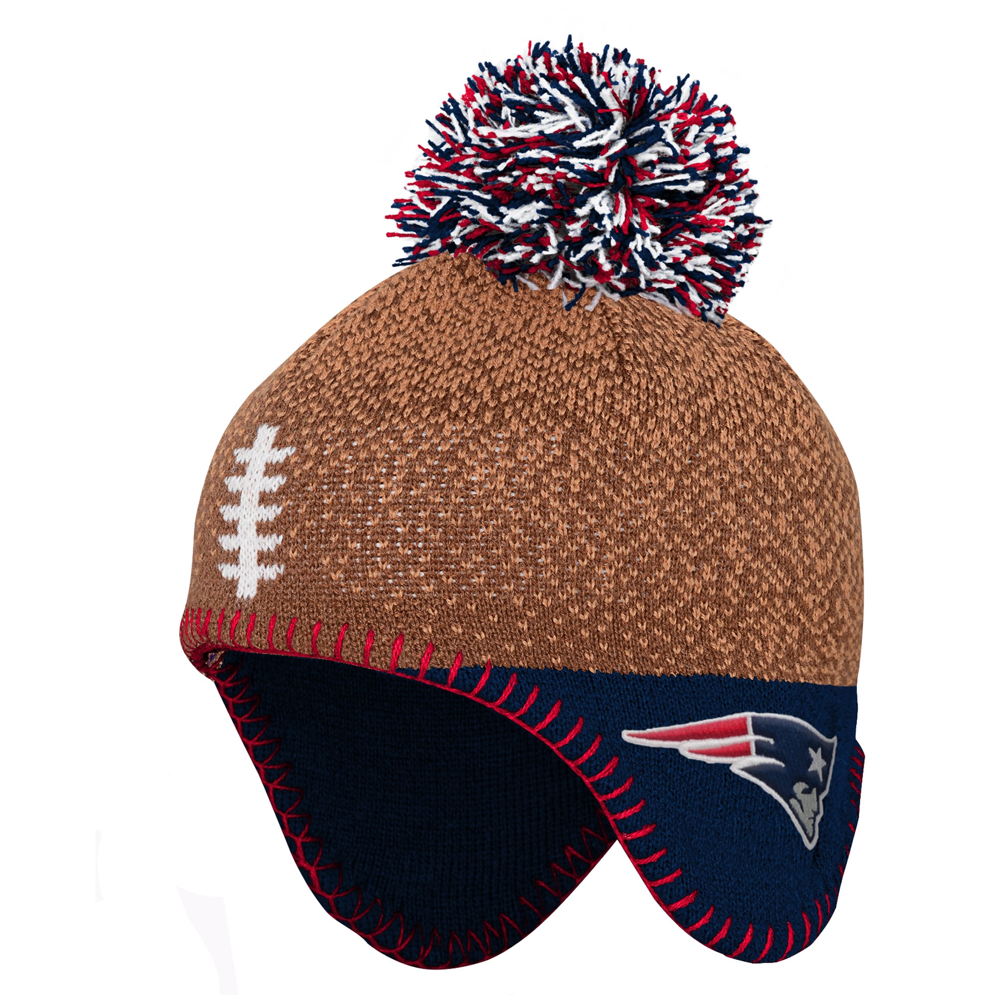Bonnet tricoté marron à motif tête de football des New England Patriots pour bébé