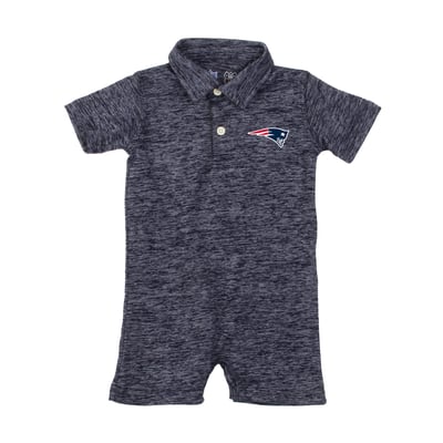 New England Patriots Wes & Willy Infant Short Leg Cloudy Yarn Polo Romper - Navy
