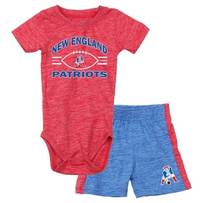 New England Patriots Wes & Willy Infant Cloudy Yard Hopper Bodysuit & Shorts Set - Red/Royal