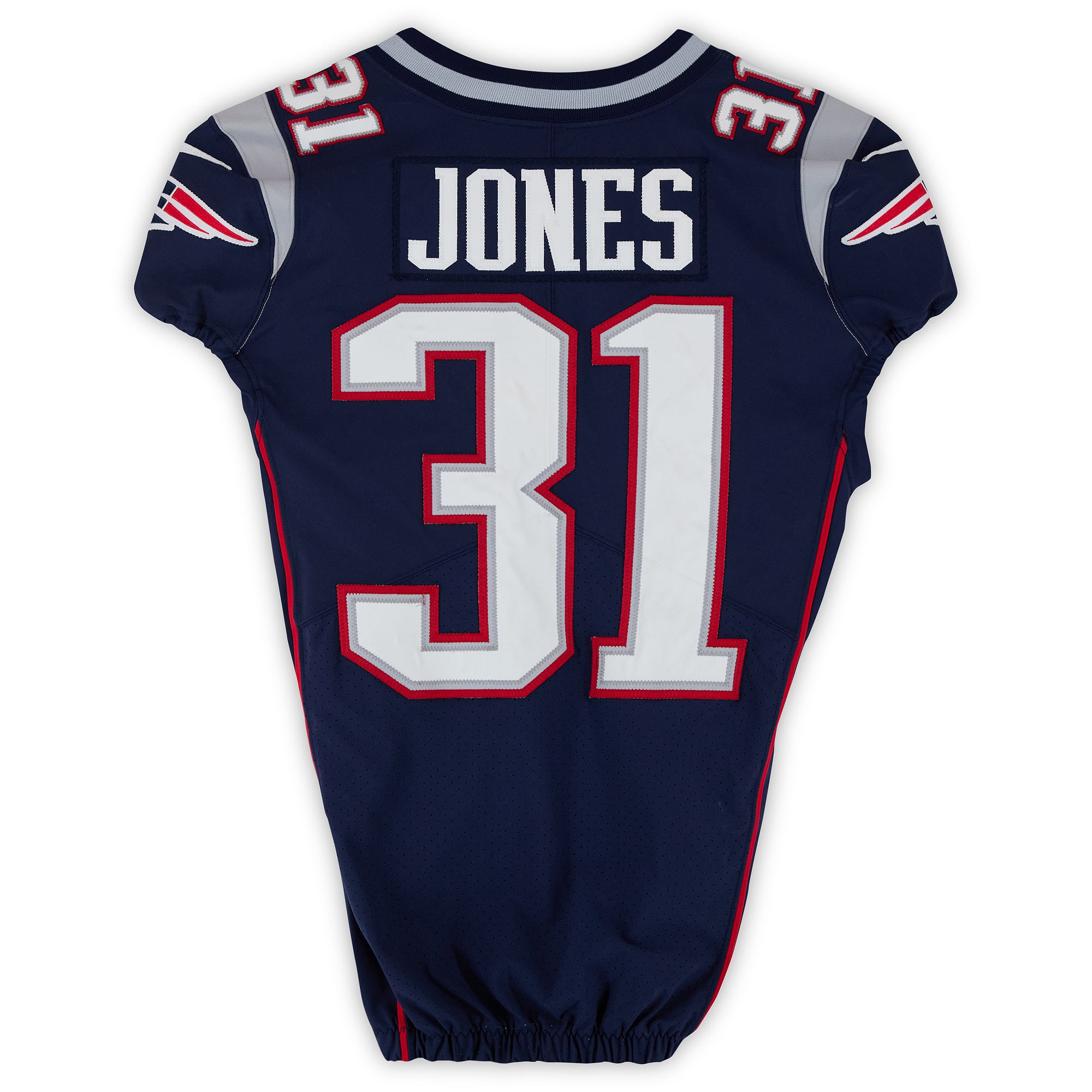 Maillot Nike bleu marine n° 31 porté par Jonathan Jones, joueur des New England Patriots, saison 2019 de la NFL