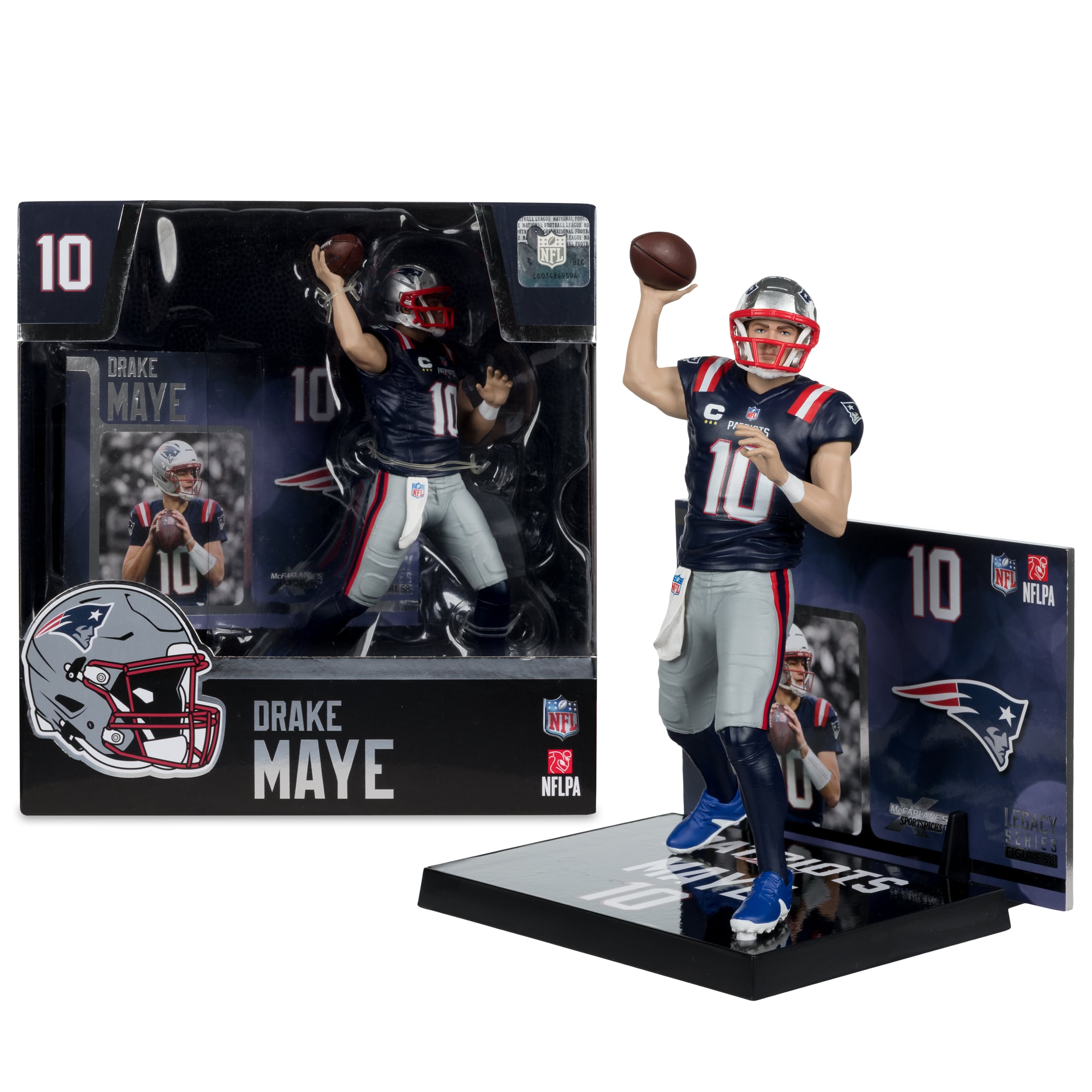 Figurine de joueur Drake Maye des New England Patriots de 18 cm (7 pouces) de McFarlane Toys