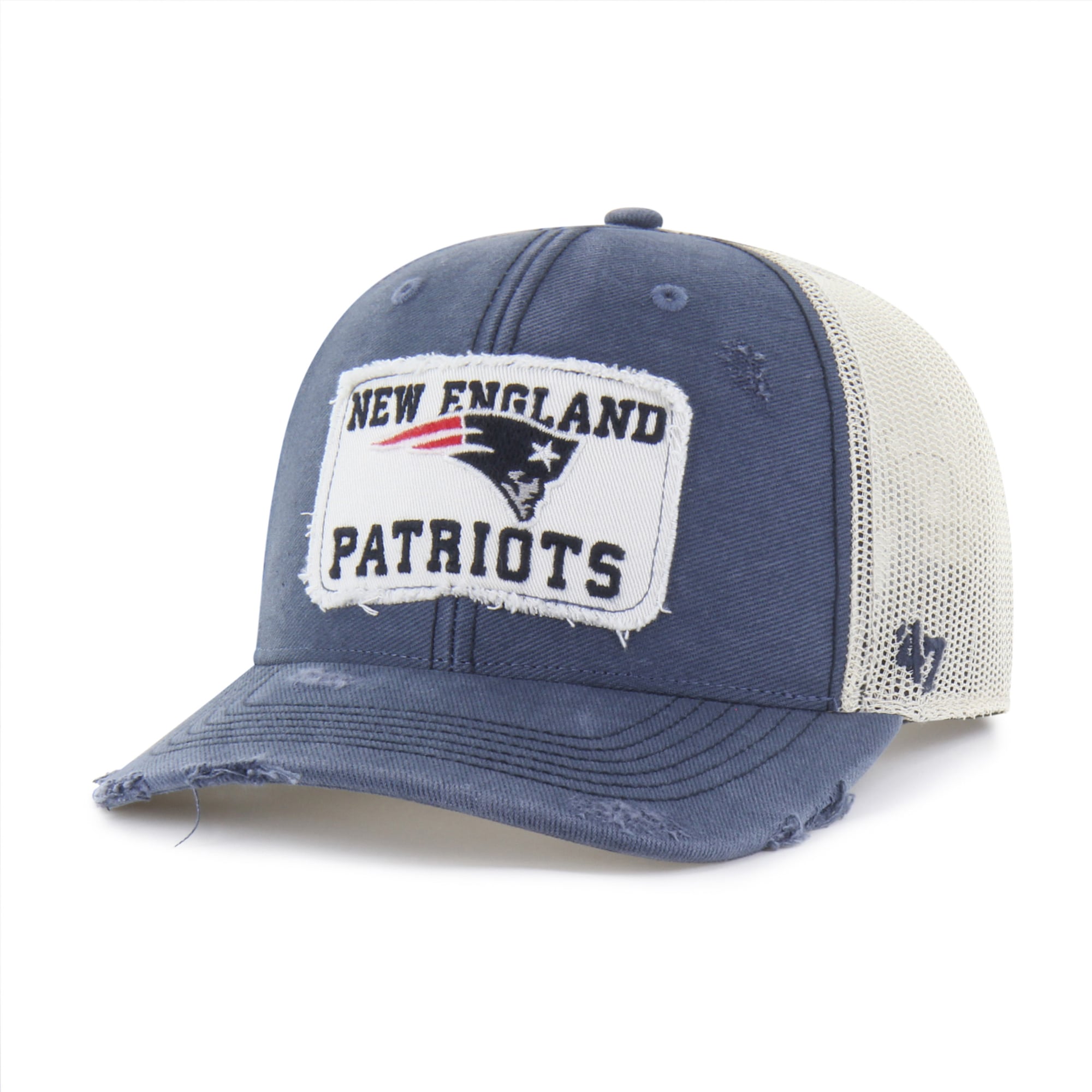 Casquette trucker ajustable New England Patriots Egremont, bleu marine, modèle 47, usée.
