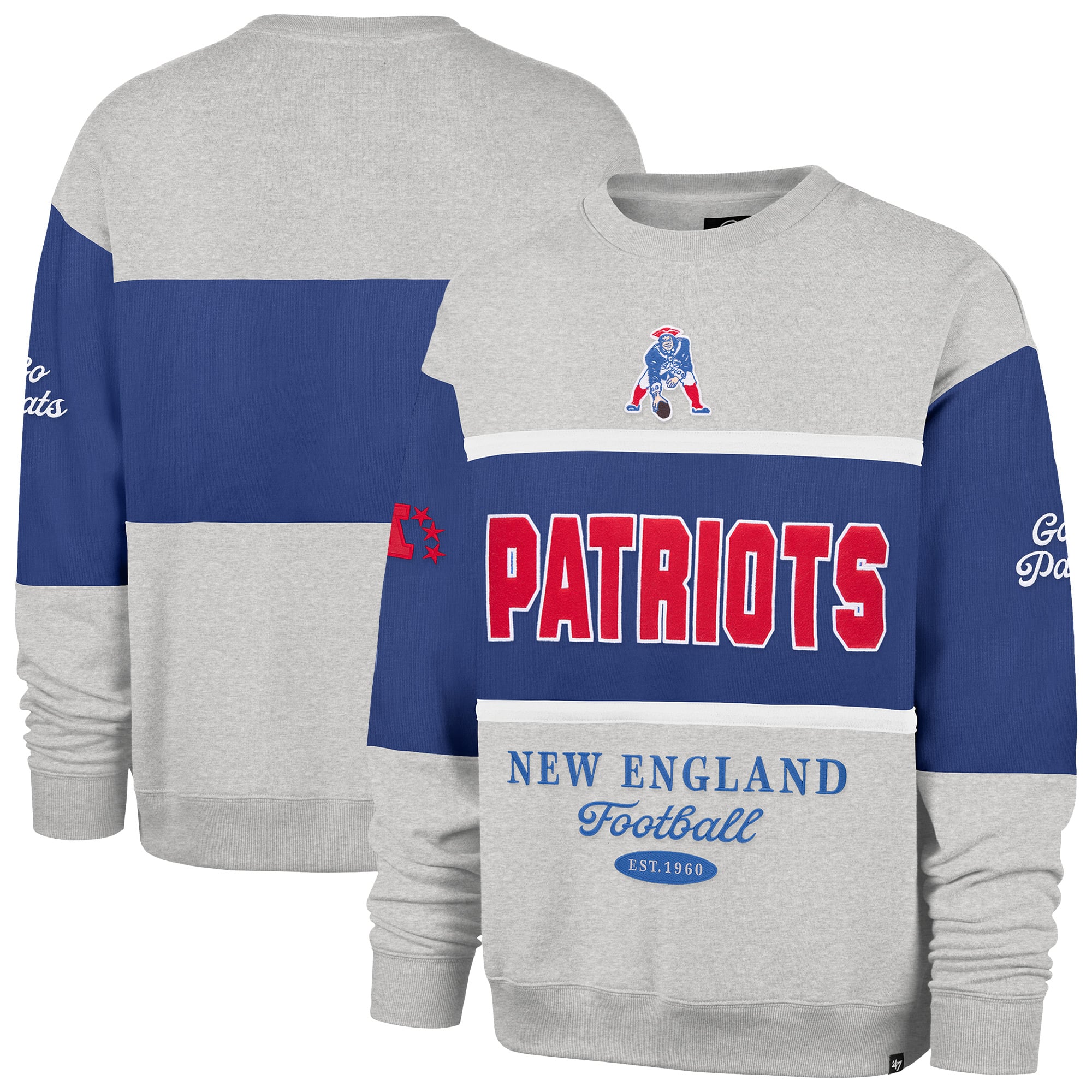 Sweat-shirt homme '47 Royal/Gris chiné New England Patriots Blockfield Maximalist