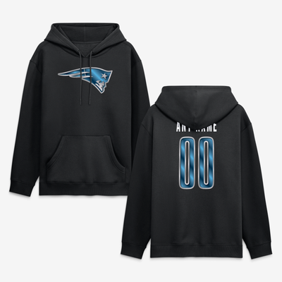 New England Patriots Big & Tall Metallic Mascot Personalized Name & Number Hoodie - Black