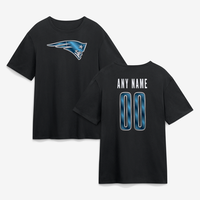 New England Patriots  Metallic Mascot Personalized Name & Number T-Shirt - Black