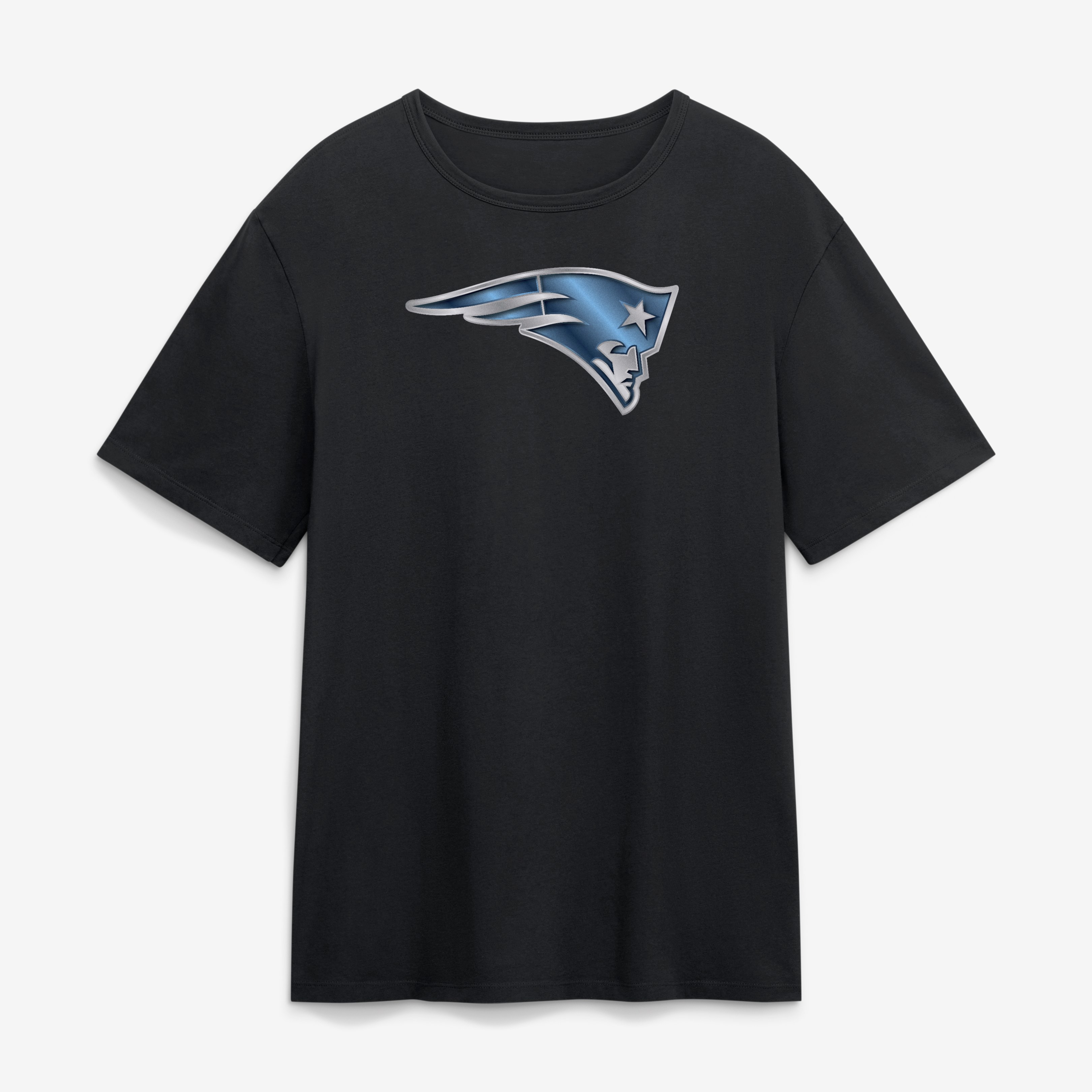 T-shirt noir pour homme avec mascotte métallique des New England Patriots