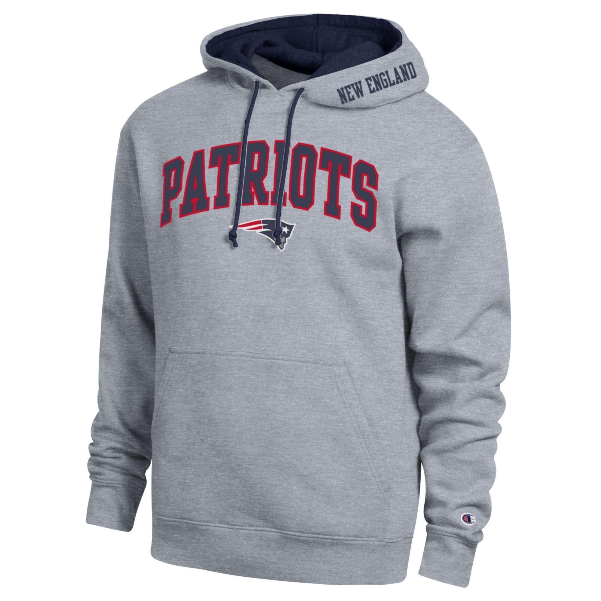 Sweat à capuche contrasté bleu marine/rouge des New England Patriots pour homme, de la marque Champion.