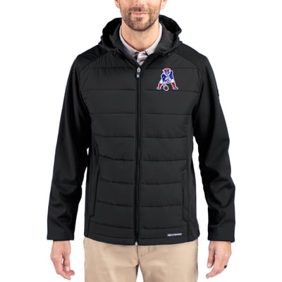 New England Patriots Cutter & Buck Throwback Evoke Hybrid Eco Softshell Recycled Full-Zip Hoodie Jacket - Black