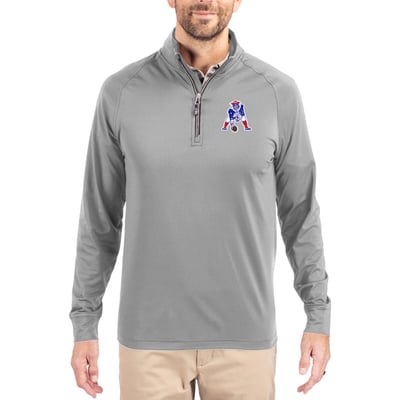 New England Patriots Cutter & Buck Adapt Eco Knit Stretch Recycled Quarter-Zip Throwback Pullover Top - Gray