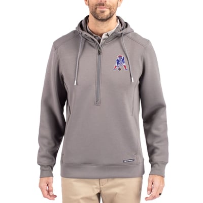 New England Patriots Cutter & Buck Throwback Roam Eco Half-Zip Recycled Pullover Hoodie - Gray