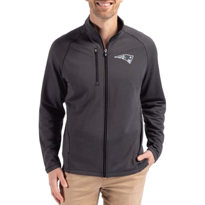 New England Patriots Cutter & Buck Peshastin Eco Fleece Recycled Raglan Tri-Blend Full-Zip Jacket -  Heather Black