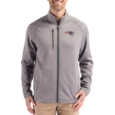 New England Patriots Cutter & Buck Peshastin Eco Fleece Recycled Raglan Tri-Blend Full-Zip Jacket -  Heather Gray