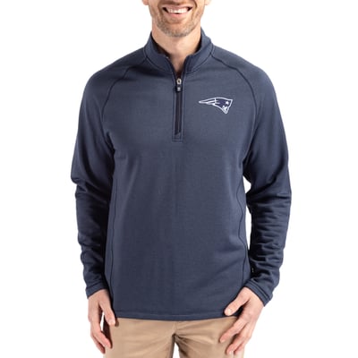 New England Patriots Cutter & Buck Peshastin Eco Fleece Tri-Blend Raglan Recycled Quarter-Zip Jacket -  Heather Navy