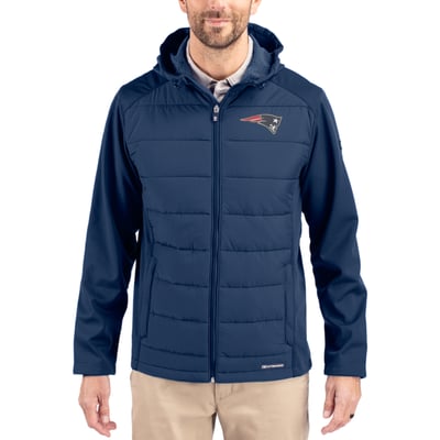 New England Patriots Cutter & Buck  Evoke PrimaLoft Hybrid Eco Softshell Recycled Full-Zip Hooded Jacket - Navy