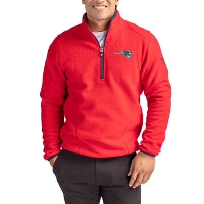 New England Patriots Cutter & Buck Cascade Eco Sherpa Fleece Quarter-Zip Pullover Jacket - Red