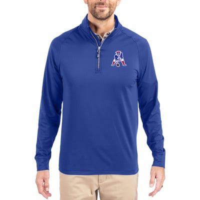 New England Patriots Cutter & Buck Adapt Eco Knit Stretch Recycled Quarter-Zip Throwback Pullover Top - Royal