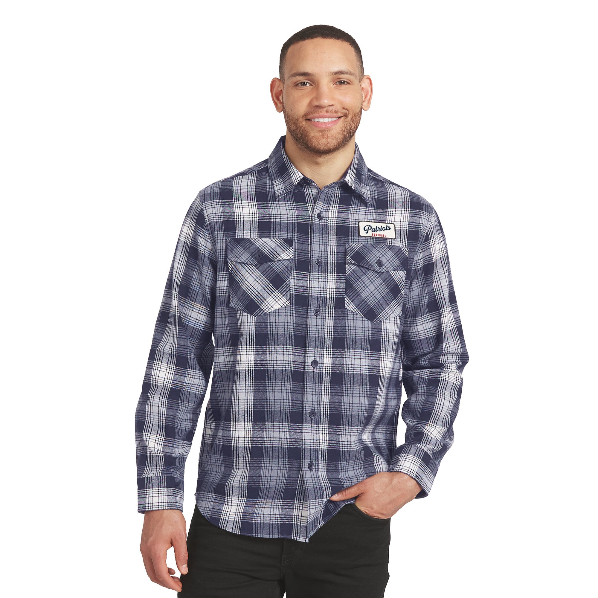 Chemise à carreaux en flanelle bleu marine manches longues boutonnée, collection Darius Rucker pour homme par Fanatics, New England Patriots