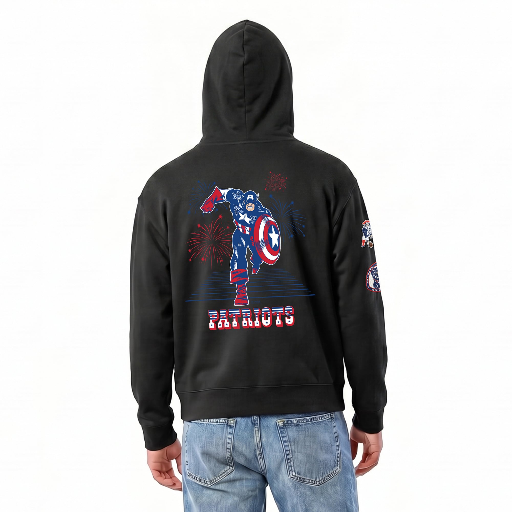Men's Disney x Champion Black New England Patriots Captain America All-Star Full-Zip Hoodie
