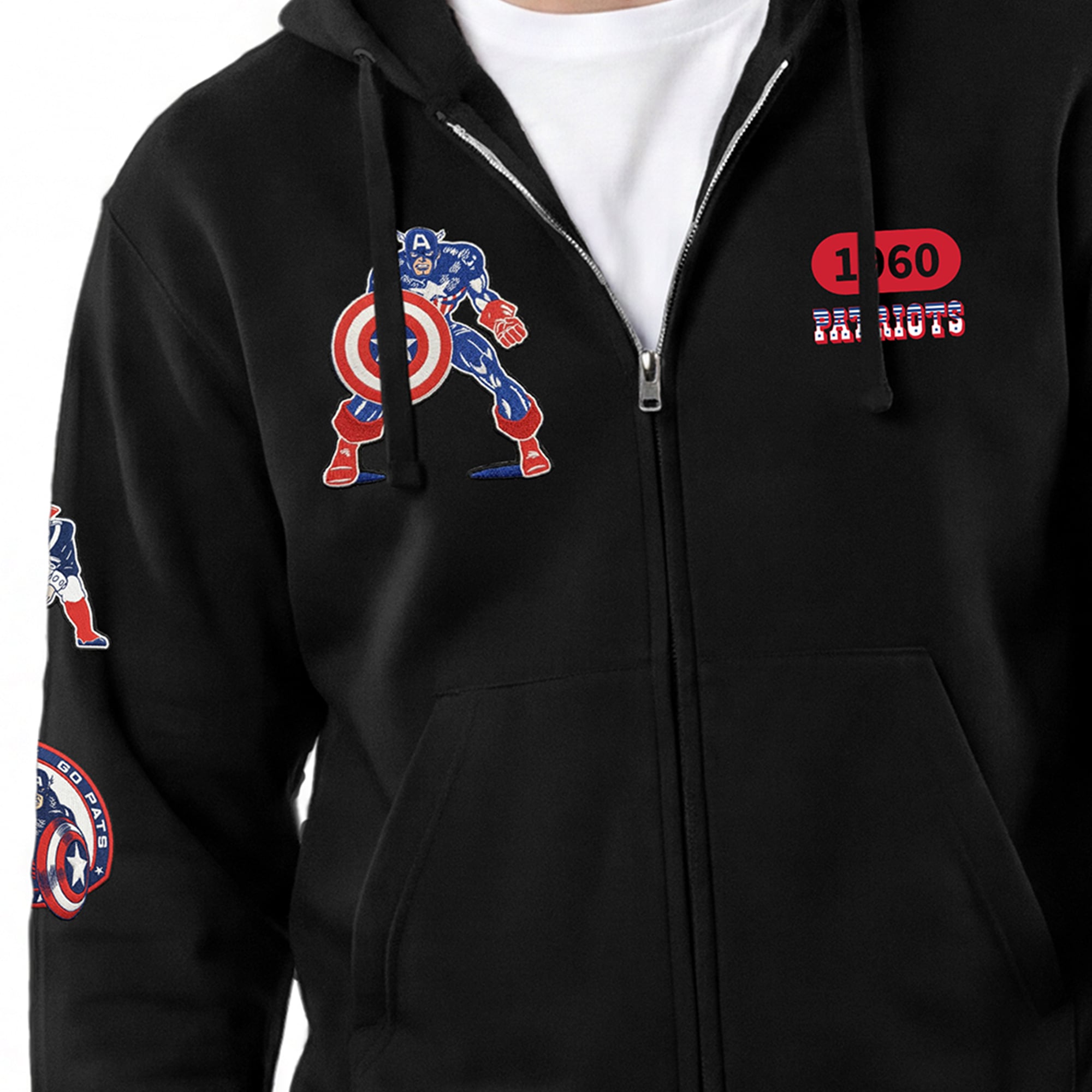 Men's Disney x Champion Black New England Patriots Captain America All-Star Full-Zip Hoodie