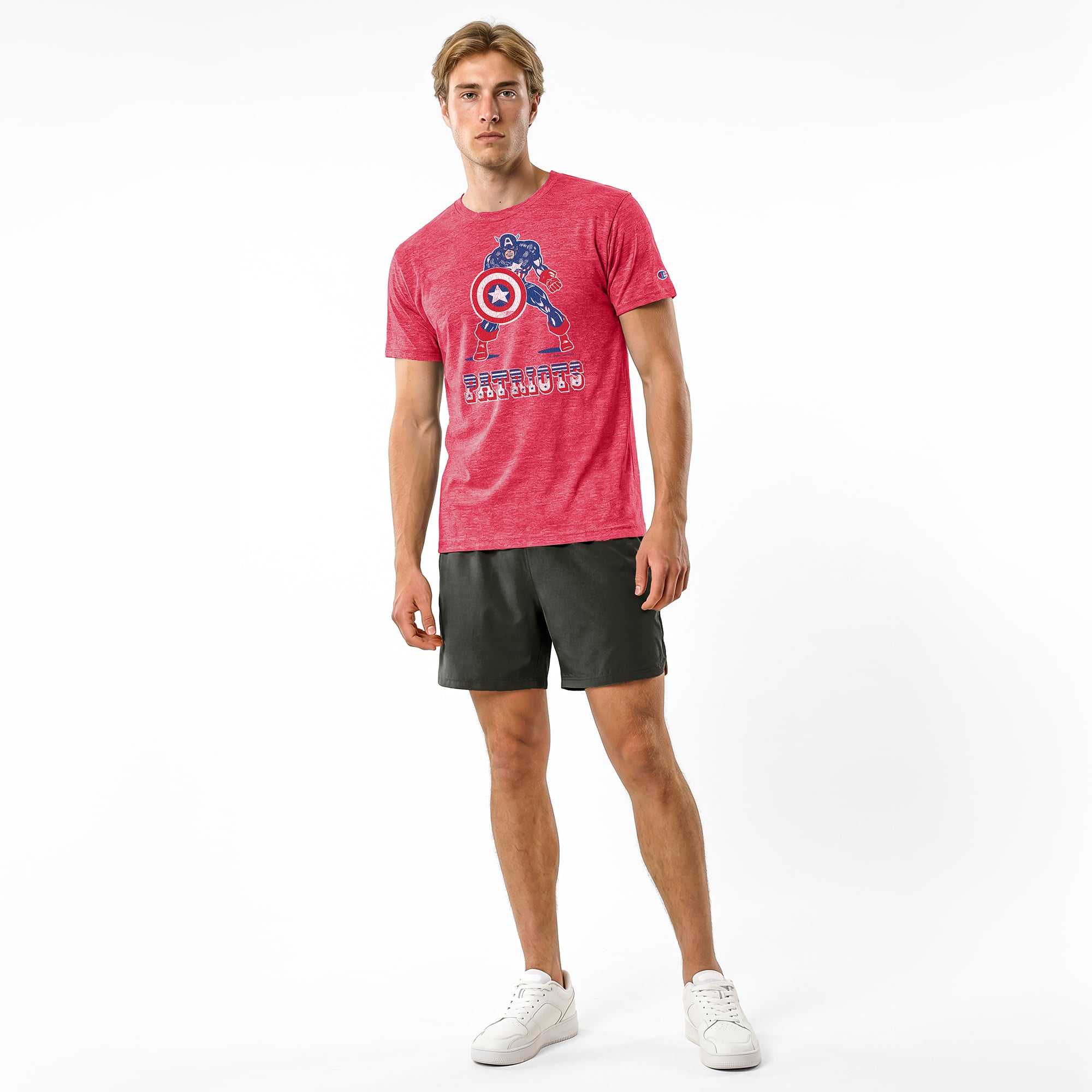 T-shirt homme Disney x Champion rouge New England Patriots Captain America en mélange de trois matières