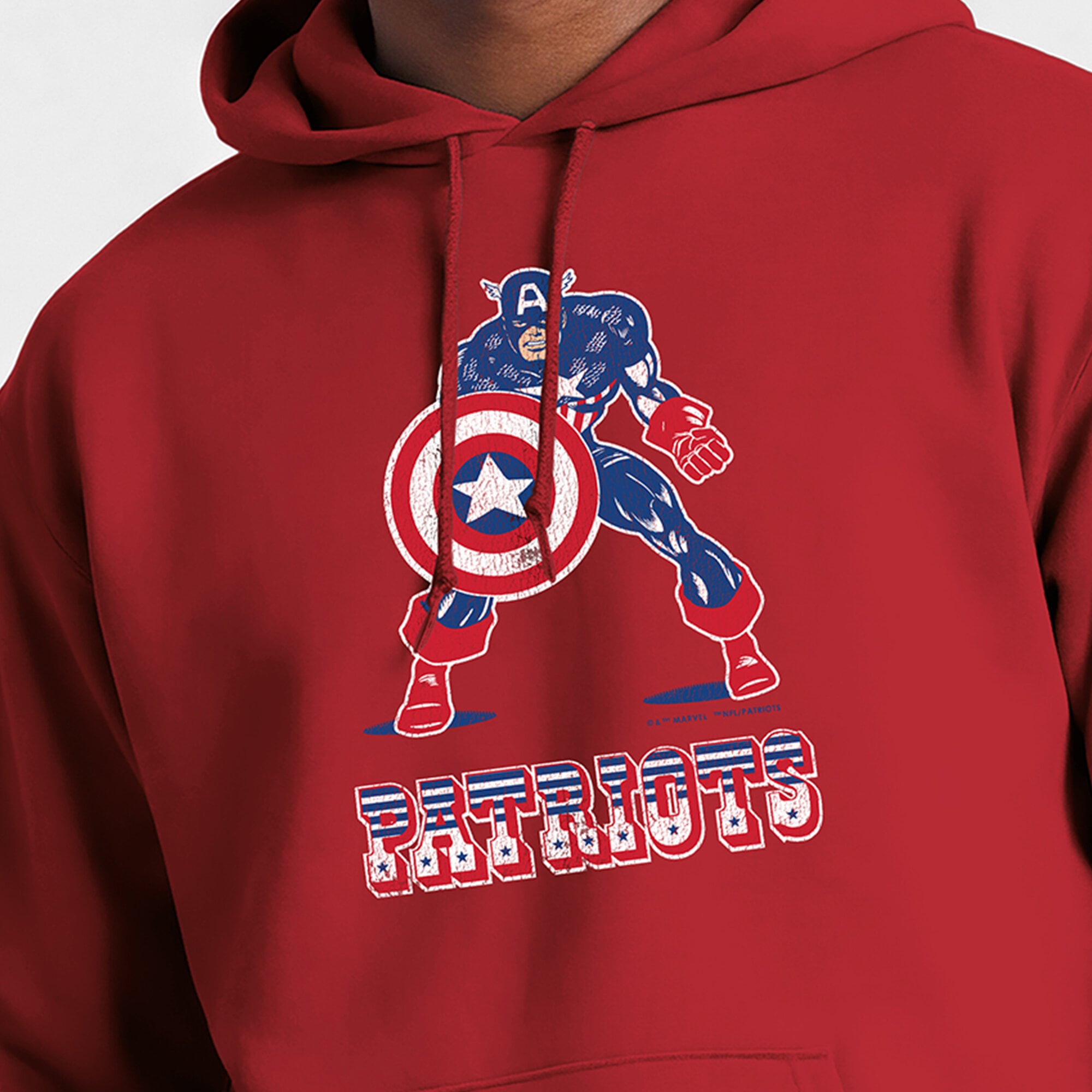 Men's Disney x Champion  Red New England Patriots Powerblend Full Front Sweatshirt