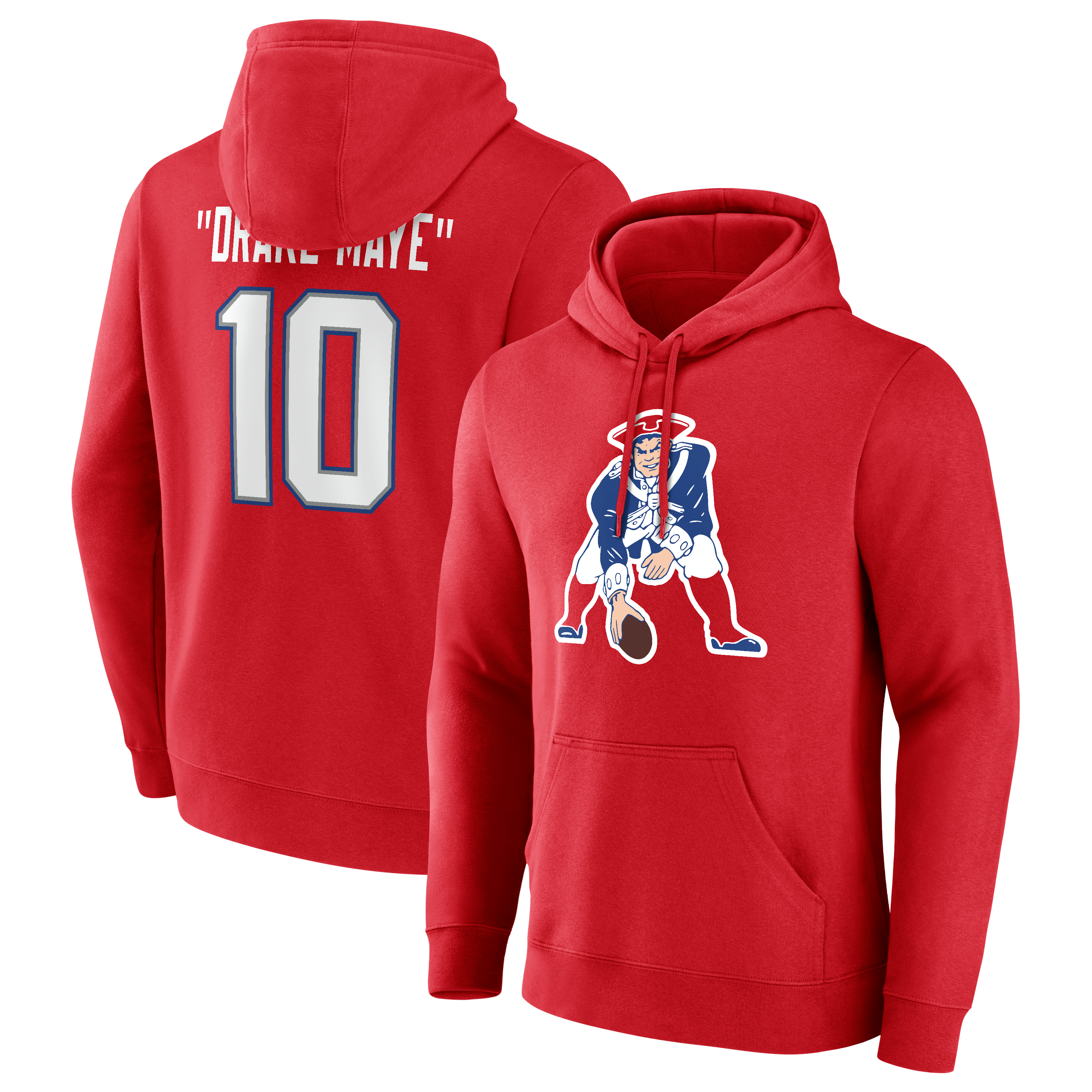 Men's Drake Maye Red New England Patriots Team Authentic Throwback Player Hoodie