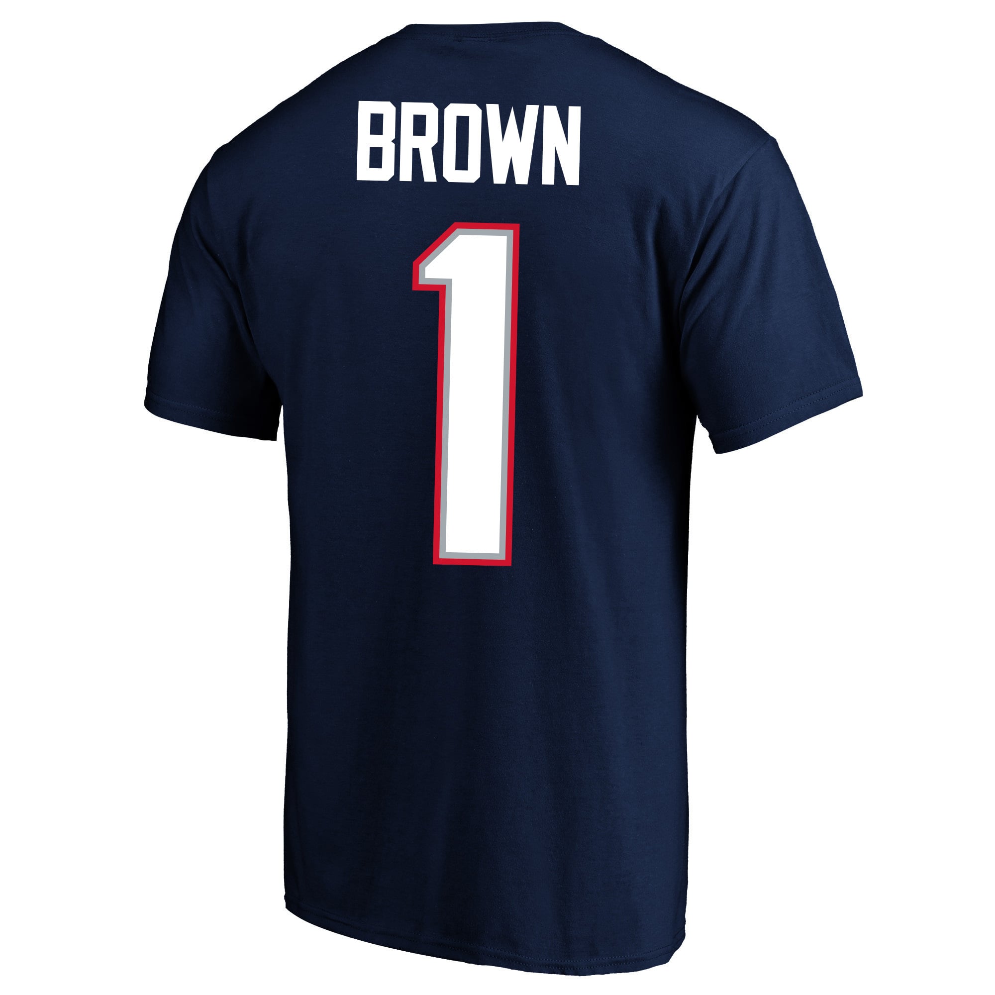 T-shirt Fanatics A.J. Brown bleu marine New England Patriots pour homme, grandes tailles, avec nom et numéro du joueur