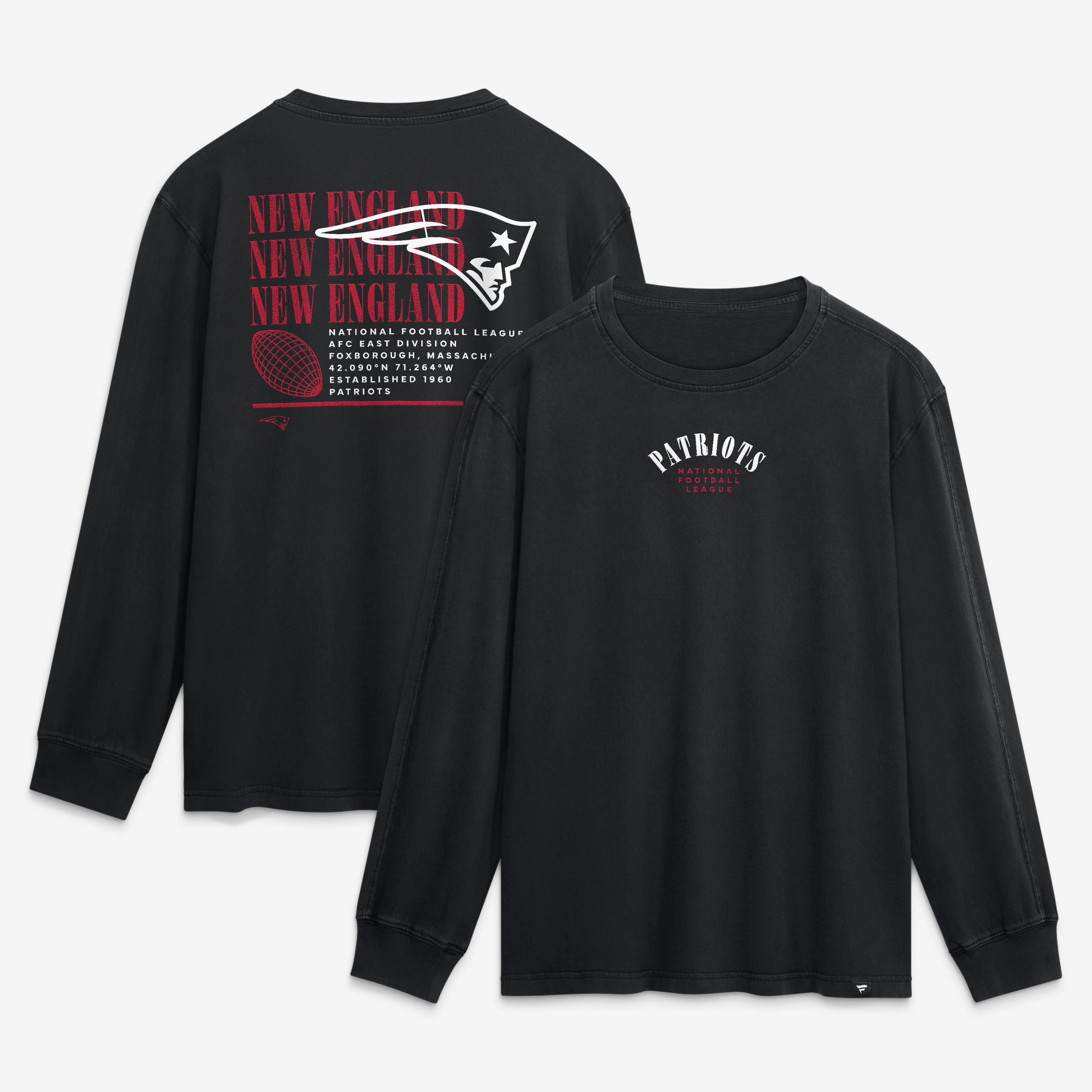 T-shirt à manches longues Fanatics noir pour homme, modèle New England Patriots, coupe décontractée, style Fullback Drive