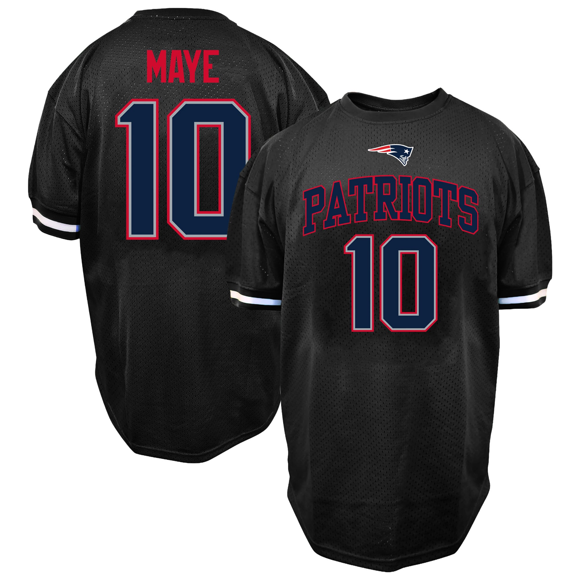 Men's Fanatics Drake Maye Black New England Patriots Big & Tall Mesh Name Number T-Shirt