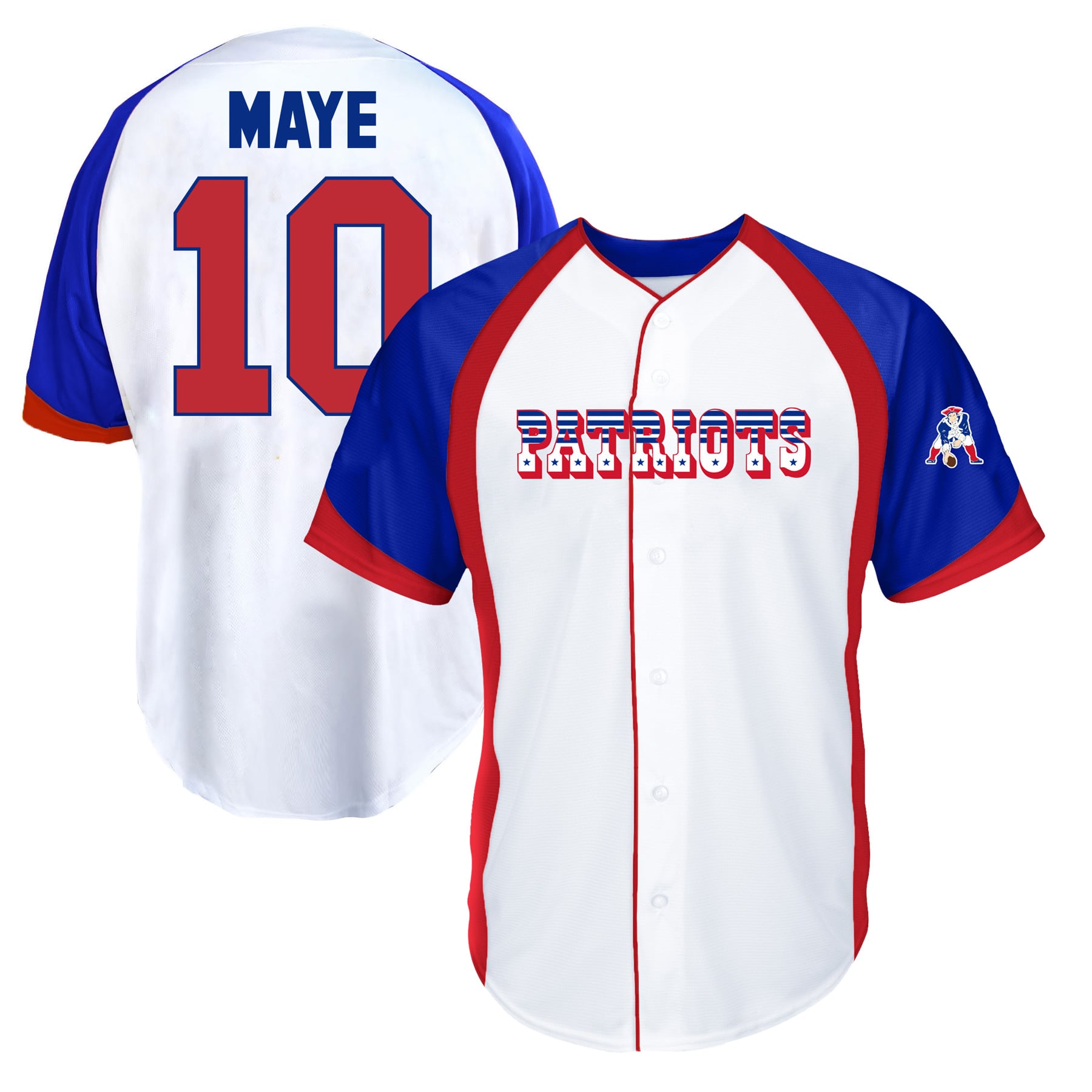 Men's Fanatics Drake Maye White New England Patriots Big & Tall Button-Up Baseball Jersey Top
