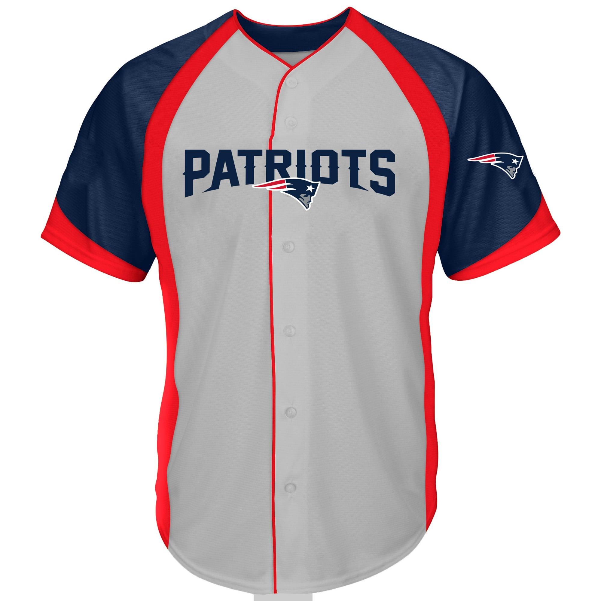 Men's Fanatics Gray New England Patriots Big & Tall Button-Up Raglan Fashion Top