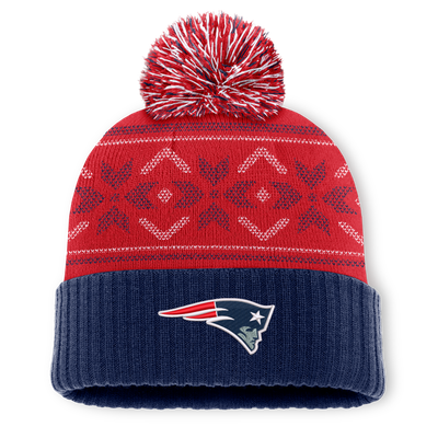 New England Patriots Fanatics Snowday Cuffed Knit Hat with Pom - Navy/Red