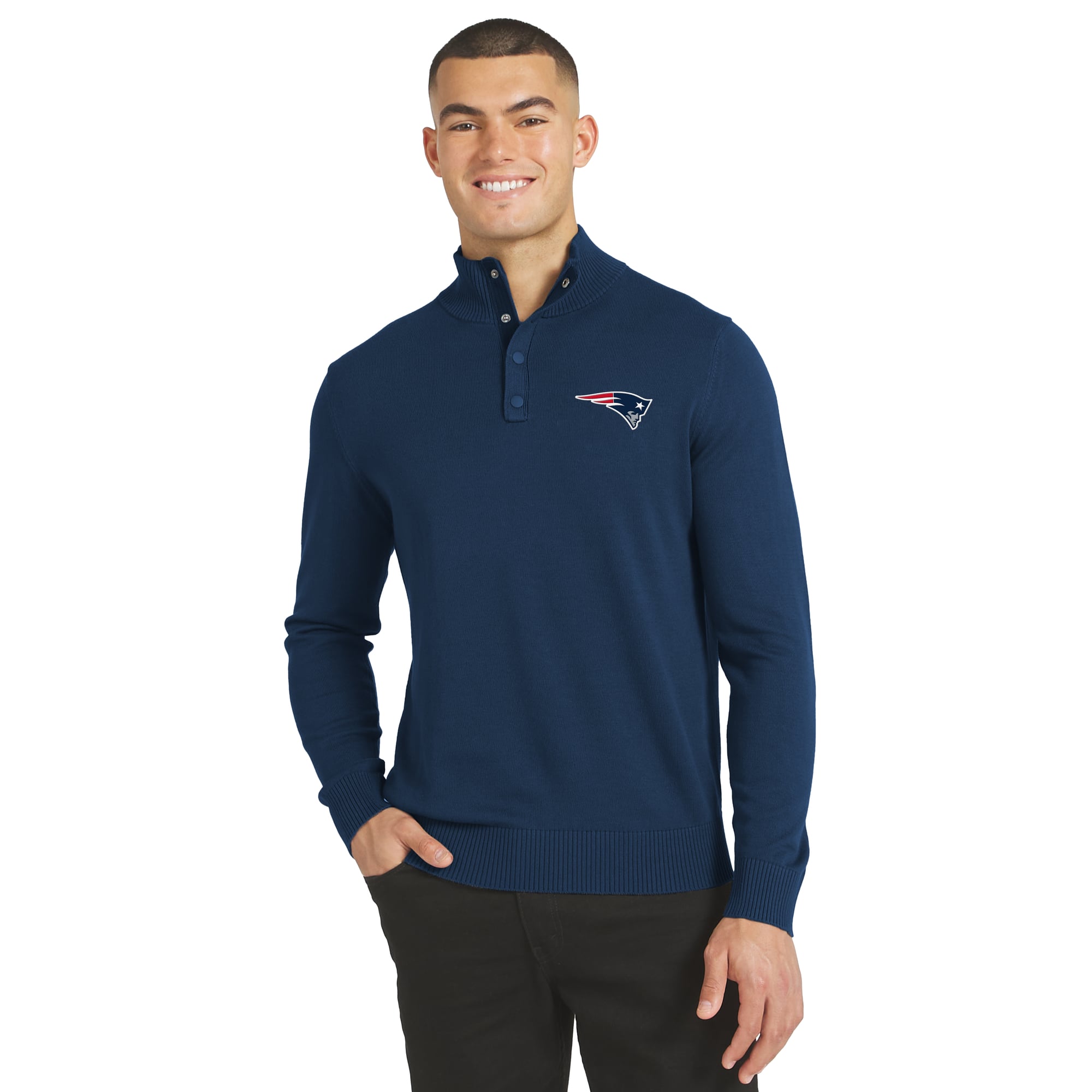 Pull à boutons-pression quart de pouce J. Palmer bleu marine New England Patriots pour homme