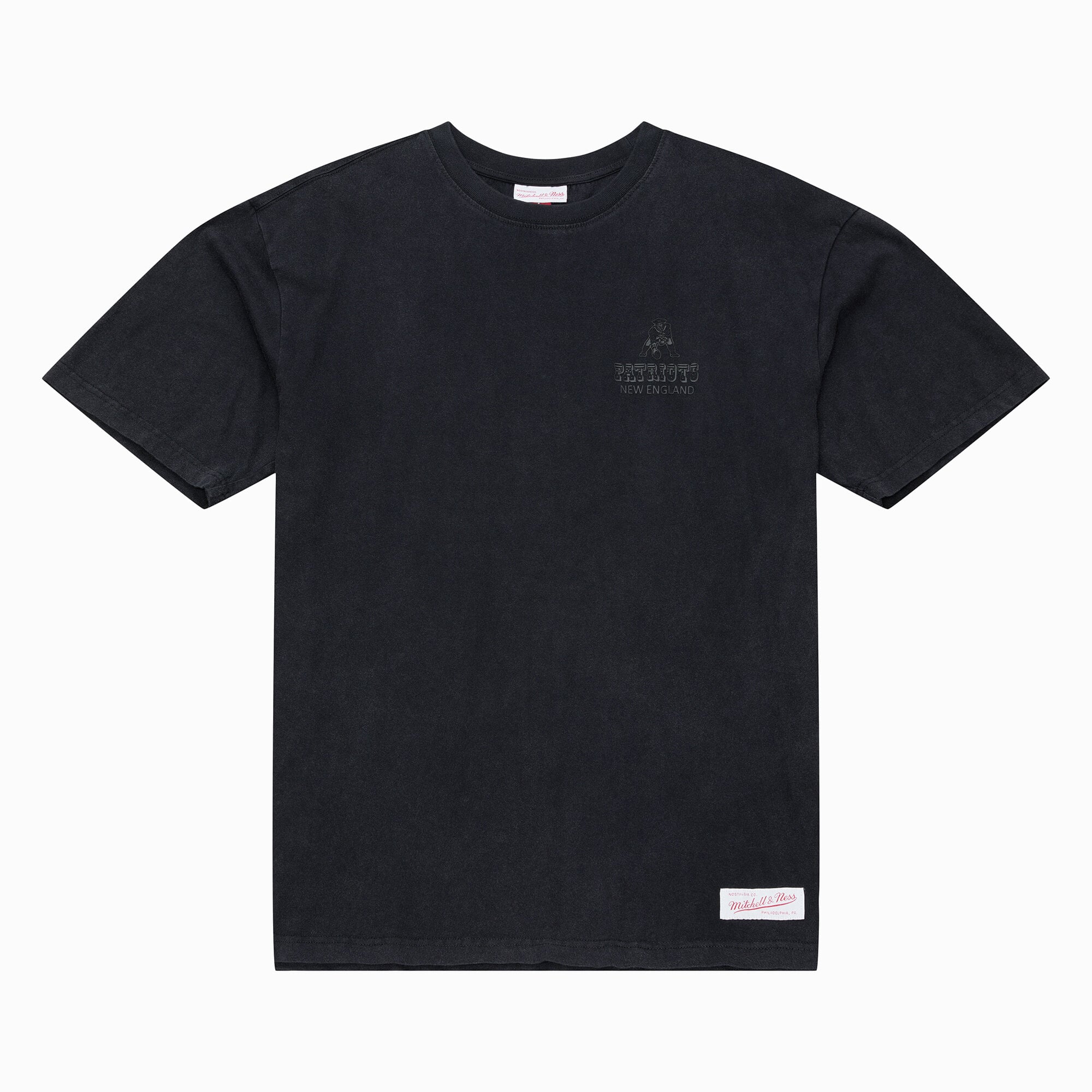 T-shirt Mitchell & Ness noir pour homme, modèle Core Essentials Micro Logo des New England Patriots