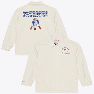  New England Patriots Mitchell & Ness Retro Roots Coaches Jacket - Cream