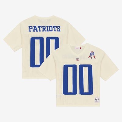  New England Patriots Mitchell & Ness Retro Roots Short Sleeve Sweater Jersey - Cream